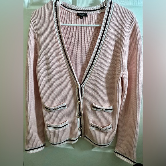 Talbots Sweaters - Talbots Pink V-Neck Cardigan with Button Detail